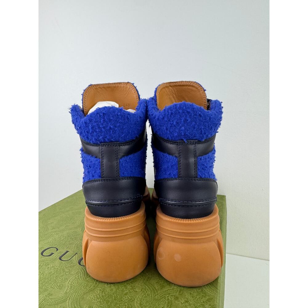 GUCCI Blue Tan Cast Wool Quebeck Calfskin Chunky Heel Boots Lace Up Size 36.5 - Picture 10 of 12